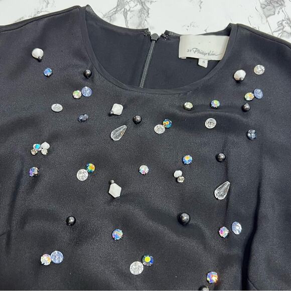 Phillip Lim silk Bead embellished A-line dress black Sz 6 - Picture 5 of 8
